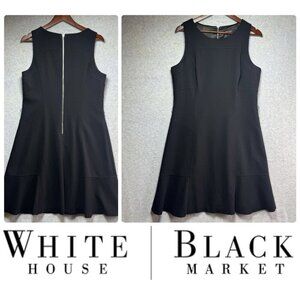 WHBM White House Black Market Dress 14 Black W/ Silver Zipper Sleeveless Flare